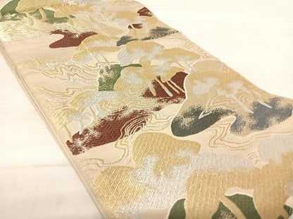平和屋着物◎六通柄袋帯 唐織 浜松文 金銀糸 正絹 逸品 AABE3661yx