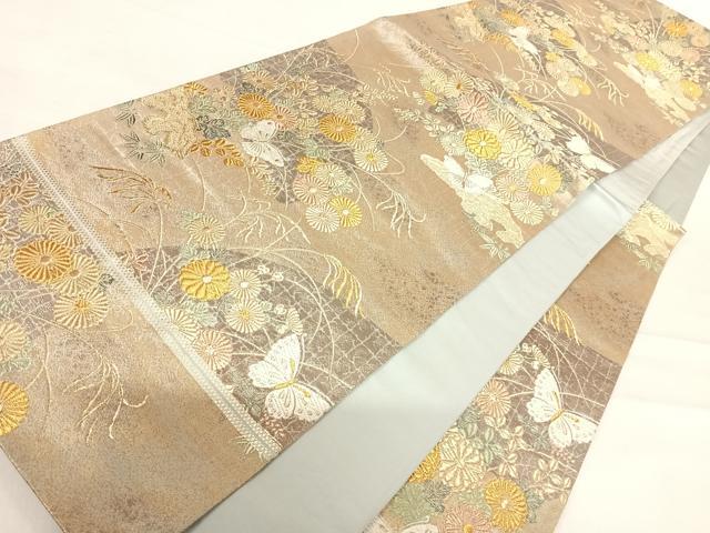 平和屋着物◎六通柄袋帯 唐織 九百錦 蒔絵百景 金糸 正絹 逸品 AABE3662yx