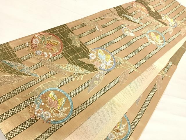 平和屋着物◎六通柄袋帯 舞蝶花丸文 金銀糸 正絹 逸品 AABE3667yx