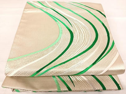 平和屋着物◎六通柄袋帯 唐織 流水文 銀糸 正絹 逸品 AABE3669yx