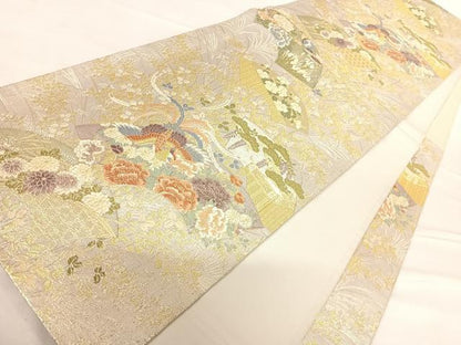 平和屋着物◎六通柄袋帯 蒔絵 鳳凰花文 金銀糸 正絹 逸品 AABE3675yx