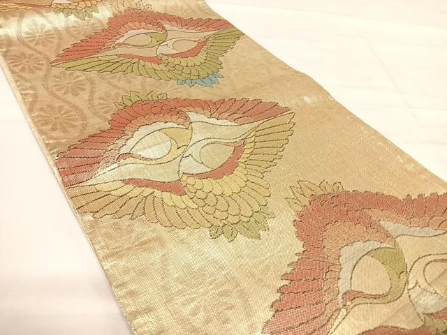 平和屋着物◎佐賀錦　六通柄袋帯　双鶴文　金糸　正絹　逸品　AABE3682yx