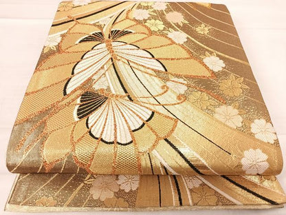 平和屋着物◎佐賀錦　全通柄袋帯　花蝶文　金糸　正絹　逸品　AABE3685yx