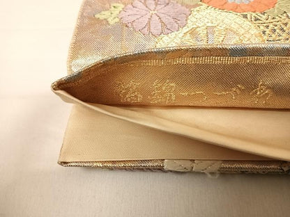平和屋着物◎六通柄袋帯　唐織　箔錦つづれ　磯御幸花車　金糸　正絹　逸品　AABE3686yx