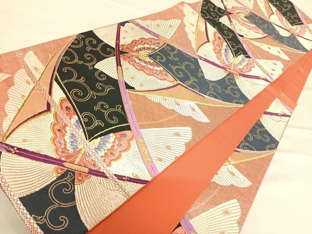 平和屋着物◎六通柄袋帯　唐織　舞蝶文　金糸　正絹　逸品　AABE3715yx