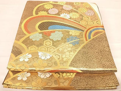 平和屋着物◎佐賀錦　六通柄袋帯　吉祥花文　金糸　正絹　逸品　AABE3716yx