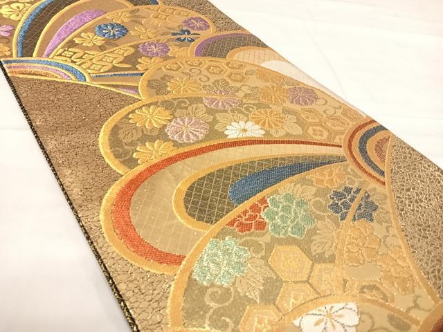 平和屋着物◎佐賀錦　六通柄袋帯　吉祥花文　金糸　正絹　逸品　AABE3716yx