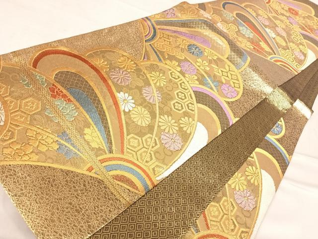 平和屋着物◎佐賀錦　六通柄袋帯　吉祥花文　金糸　正絹　逸品　AABE3716yx