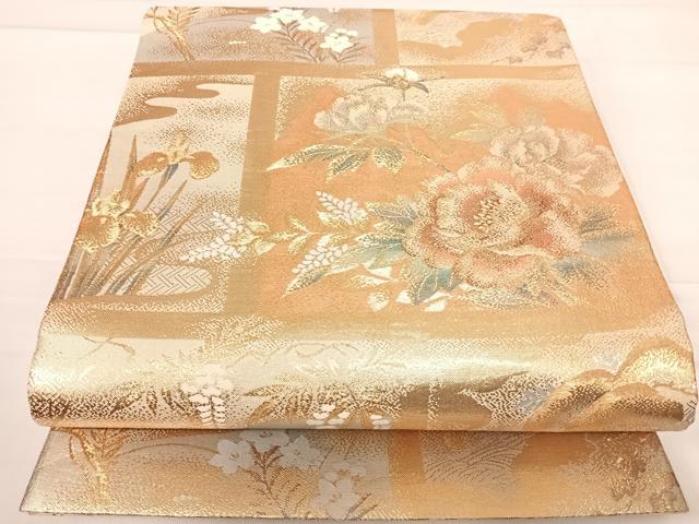 平和屋着物◎六通柄袋帯　草花文　金糸　正絹　逸品　AABE3718yx