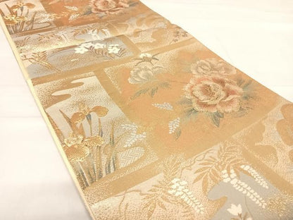 平和屋着物◎六通柄袋帯　草花文　金糸　正絹　逸品　AABE3718yx