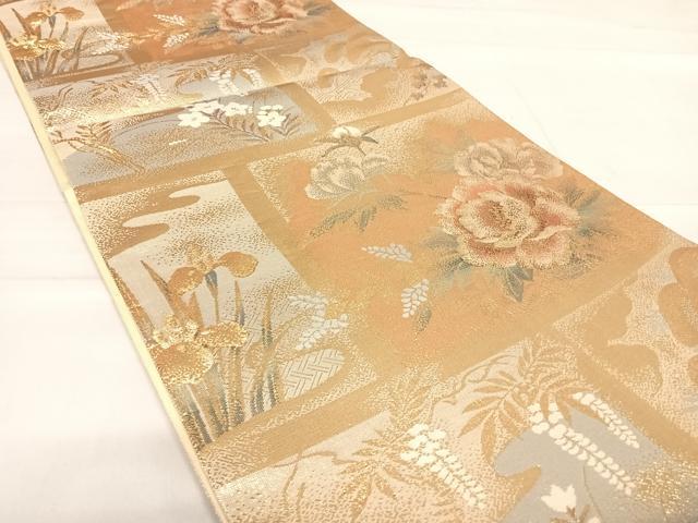 平和屋着物◎六通柄袋帯　草花文　金糸　正絹　逸品　AABE3718yx