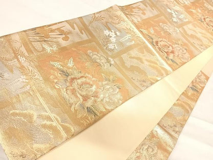 平和屋着物◎六通柄袋帯　草花文　金糸　正絹　逸品　AABE3718yx