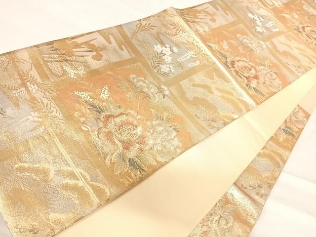 平和屋着物◎六通柄袋帯　草花文　金糸　正絹　逸品　AABE3718yx