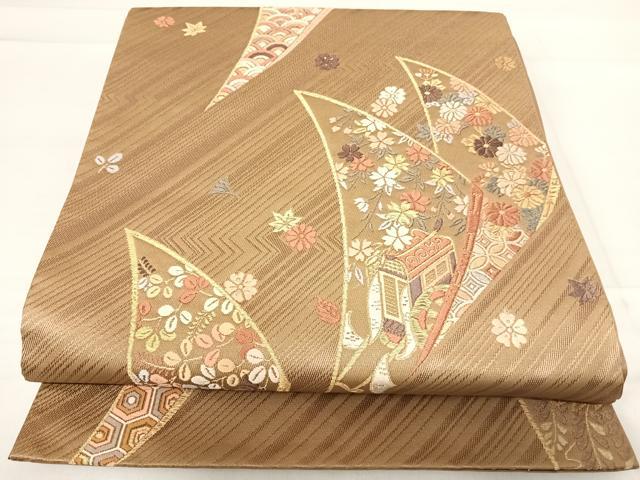 平和屋着物◎六通柄袋帯　唐織　草花文　金糸　正絹　逸品　AABE3719yx