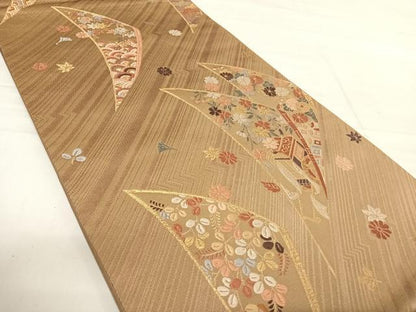 平和屋着物◎六通柄袋帯　唐織　草花文　金糸　正絹　逸品　AABE3719yx