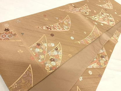 平和屋着物◎六通柄袋帯　唐織　草花文　金糸　正絹　逸品　AABE3719yx