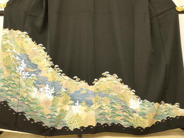 平和屋着物■豪華黒留袖　風景文　正絹　逸品　AABE3727fw