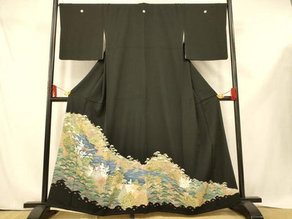 平和屋着物■豪華黒留袖　風景文　正絹　逸品　AABE3727fw