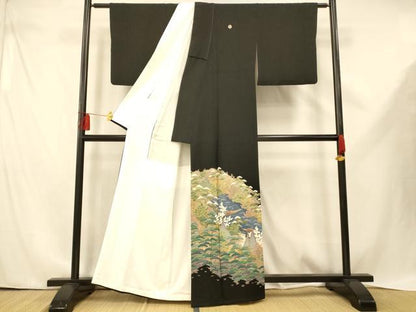 平和屋着物■豪華黒留袖　風景文　正絹　逸品　AABE3727fw