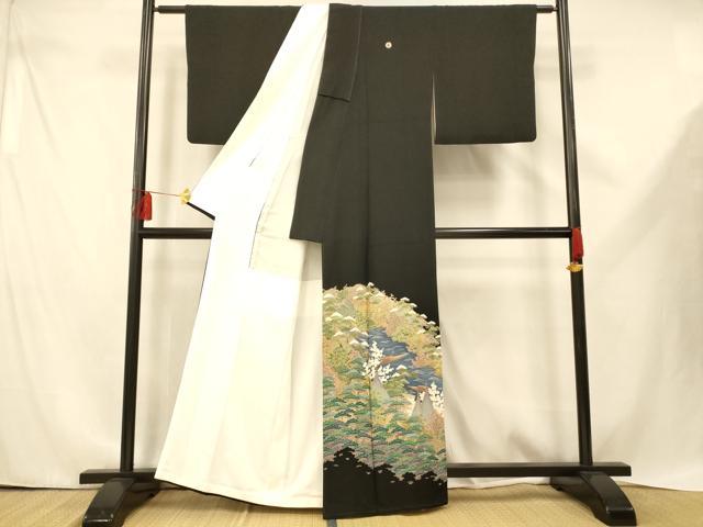 平和屋着物■豪華黒留袖　風景文　正絹　逸品　AABE3727fw