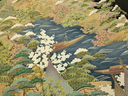 平和屋着物■豪華黒留袖　風景文　正絹　逸品　AABE3727fw