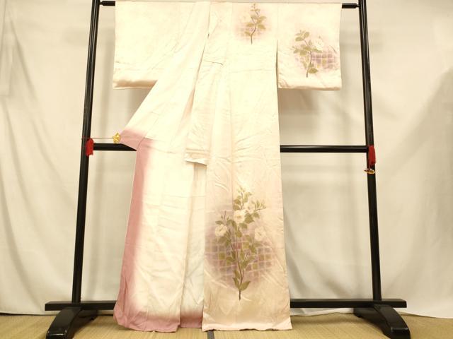 平和屋着物■訪問着　草花格子文　暈し染め　正絹　逸品　AABE3730fw