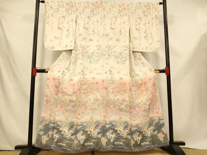 平和屋着物■訪問着　花蝶吉祥文様　暈し染め　金彩　正絹　逸品　AABE3732fw