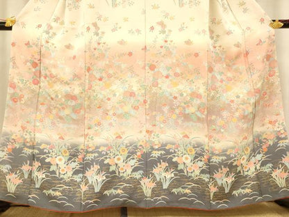 平和屋着物■訪問着　花蝶吉祥文様　暈し染め　金彩　正絹　逸品　AABE3732fw