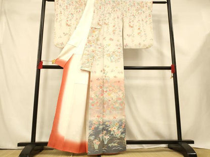 平和屋着物■訪問着　花蝶吉祥文様　暈し染め　金彩　正絹　逸品　AABE3732fw