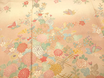 平和屋着物■訪問着　花蝶吉祥文様　暈し染め　金彩　正絹　逸品　AABE3732fw