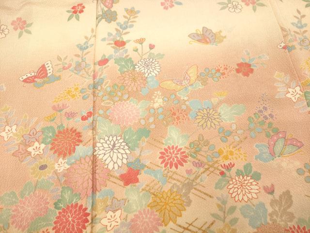 平和屋着物■訪問着　花蝶吉祥文様　暈し染め　金彩　正絹　逸品　AABE3732fw