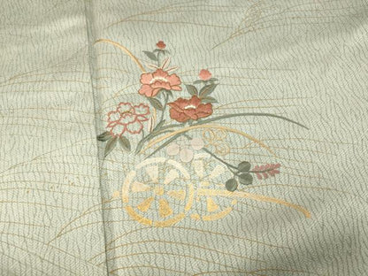 平和屋着物■訪問着　刺繍　花車文　暈し染め　金銀彩　正絹　逸品　AABE3738fw