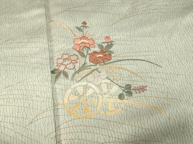 平和屋着物■訪問着　刺繍　花車文　暈し染め　金銀彩　正絹　逸品　AABE3738fw