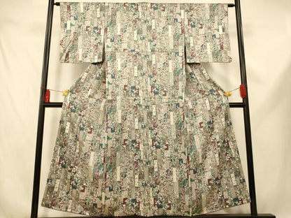 平和屋着物■上質な小紋　吉祥草花短冊文　金彩　正絹　逸品　AABE3742fw