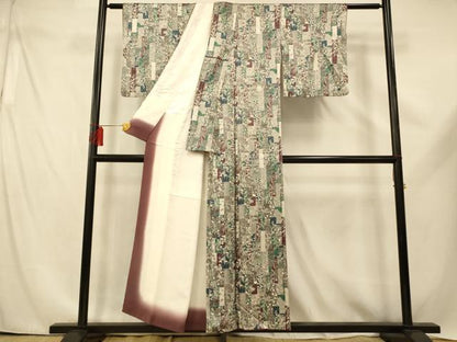 平和屋着物■上質な小紋　吉祥草花短冊文　金彩　正絹　逸品　AABE3742fw