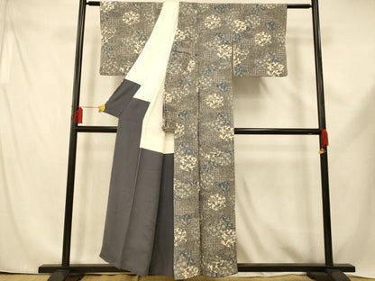 平和屋着物■上質な小紋　亀甲花鳥吉祥文　鬼しぼ縮緬　正絹　逸品　AABE3745fw
