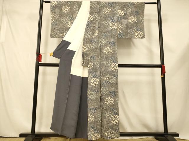平和屋着物■上質な小紋　亀甲花鳥吉祥文　鬼しぼ縮緬　正絹　逸品　AABE3745fw