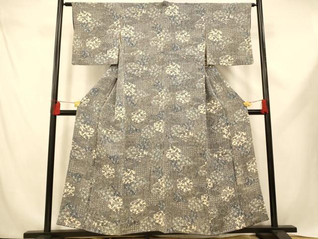 平和屋着物■上質な小紋　亀甲花鳥吉祥文　鬼しぼ縮緬　正絹　逸品　AABE3745fw