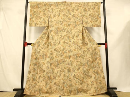 平和屋着物■上質な小紋　手描き　風景文　鬼しぼ縮緬　正絹　逸品　AABE3761fw