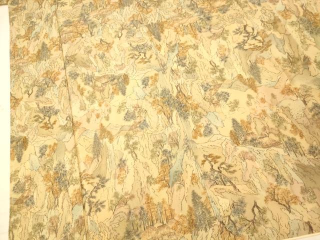 平和屋着物■上質な小紋　手描き　風景文　鬼しぼ縮緬　正絹　逸品　AABE3761fw