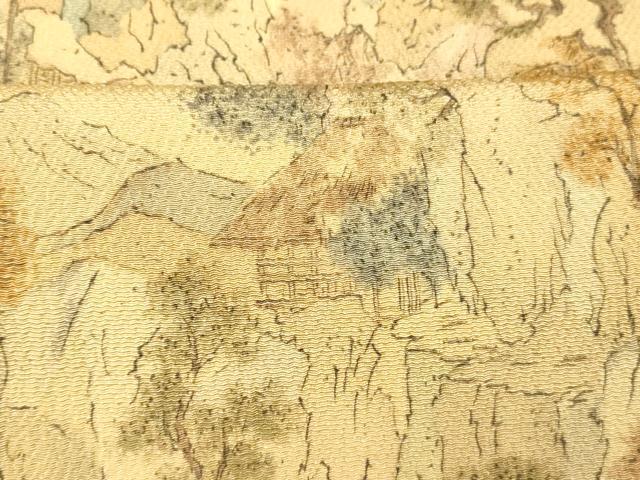 平和屋着物■上質な小紋　手描き　風景文　鬼しぼ縮緬　正絹　逸品　AABE3761fw