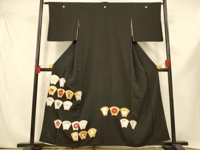 平和屋着物■豪華黒留袖 駒刺繍 地紙花文 金銀彩 正絹 逸品 AABE3768fw