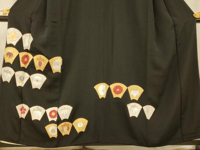 平和屋着物■豪華黒留袖 駒刺繍 地紙花文 金銀彩 正絹 逸品 AABE3768fw