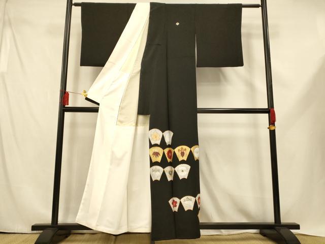 平和屋着物■豪華黒留袖 駒刺繍 地紙花文 金銀彩 正絹 逸品 AABE3768fw