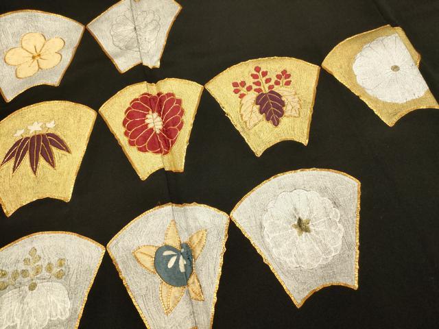 平和屋着物■豪華黒留袖 駒刺繍 地紙花文 金銀彩 正絹 逸品 AABE3768fw