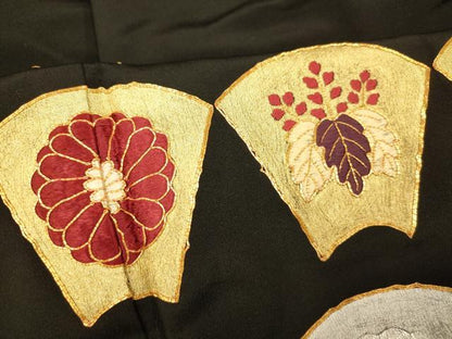 平和屋着物■豪華黒留袖 駒刺繍 地紙花文 金銀彩 正絹 逸品 AABE3768fw