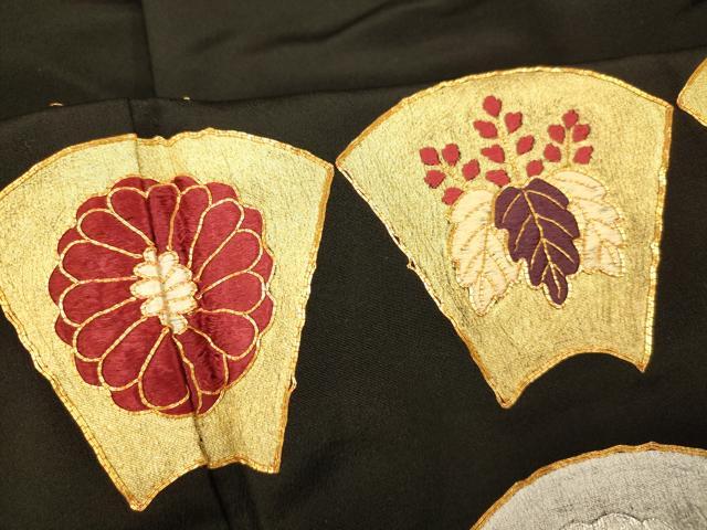 平和屋着物■豪華黒留袖 駒刺繍 地紙花文 金銀彩 正絹 逸品 AABE3768fw