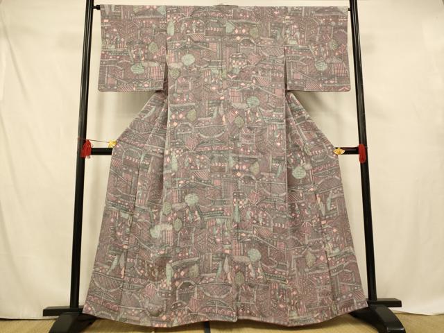 平和屋着物■上質な小紋　人物風景文　正絹　逸品　AABE3773fw
