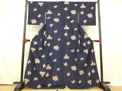平和屋着物■上質な小紋　型染め　花蝶文　正絹　逸品　AABE3795fw