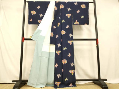 平和屋着物■上質な小紋　型染め　花蝶文　正絹　逸品　AABE3795fw